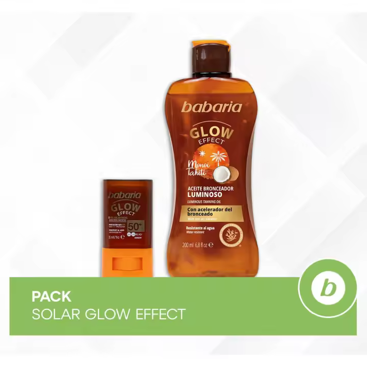 Babaria Pack Solar Glow Effect: Stick Solar Facial Glow y Aceite Bronceador Luminoso con Efecto Glow para una Piel Resplandeciente y Luminosidad Natural - 1