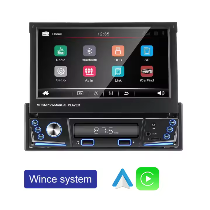 Radio con GPS para coche, reproductor Multimedia con Android, pantalla retráctil de 7 pulgadas, 1 Din, CarPlay, Universal, Audio y vídeo, 1 + 16g carplay inalámbrico - 1