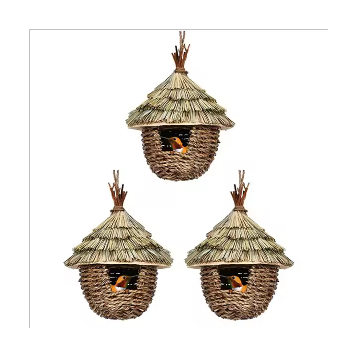Casa para pájaros tejida a mano, nido de hierba Natural para jardín, Patio, 3 piezas - 1