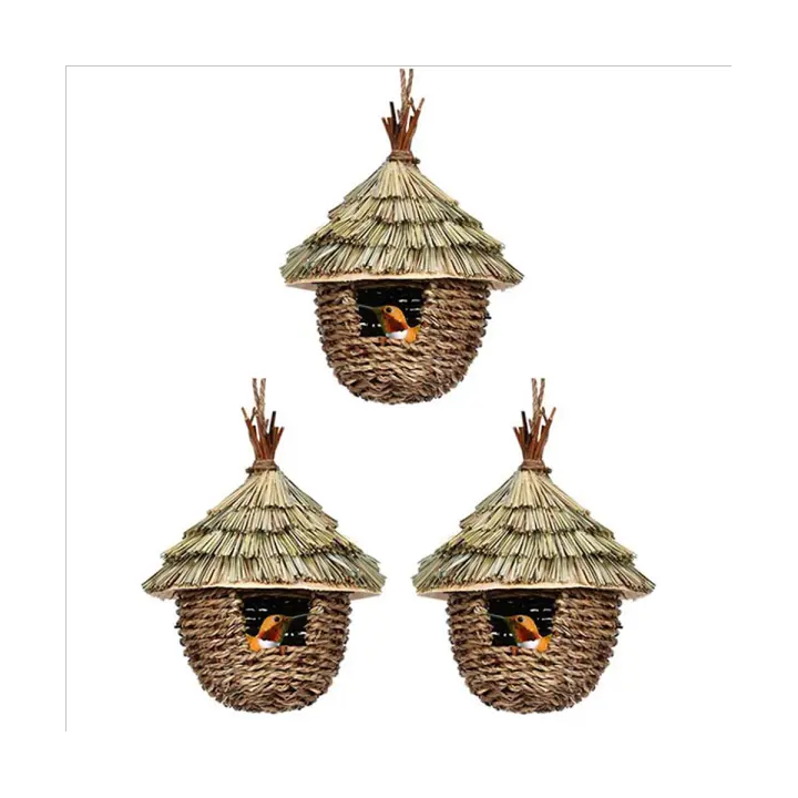 Casa para pájaros tejida a mano, nido de hierba Natural para jardín, Patio, 3 piezas - 1