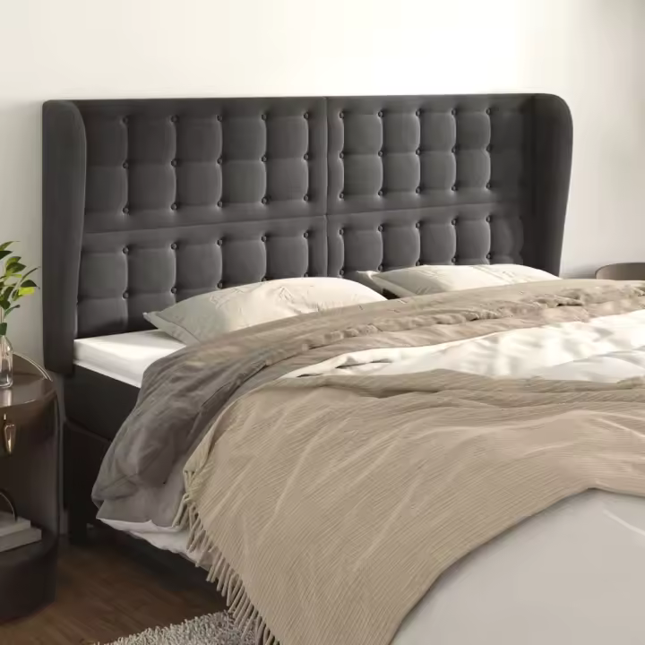 vidaXL Cabecero con orejas de terciopelo gris oscuro 203x23x118/128 cm - 1