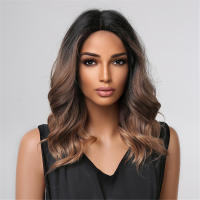 Pelucas Sintéticas De Ombre Negro Marrón Con Flequillo Textura Ondulada Resistente Al Calor Para Fiestas Y Cosplay Peluca Médium Para Mujeres Afro - details 6
