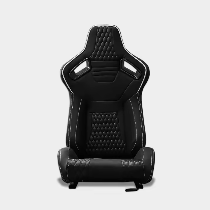 MODAUTO Semibaquet S.E Cuero Negro/etalles Blanco/,Semibaquet Deportivo,Adaptable para Coches,Ríeles Incluidos,para Coche y Simulador de Conducción - 1