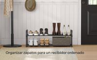 SONGMICS Zapatero de 2 Niveles, Estantería de Zapatos, Estantería de Metal, para 8 a 10 Pares de Zapatos, Estante Apilable, para Pasillo, Salón, Dormitorio, 30 x 92 x 34 cm, Negro/Gris - details 0