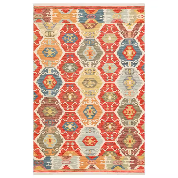 OTTOMAN - ALFOMBRA  KILIM NOMADA NMD 06 RED- kilim auténtico  suave al tacto, reversible y lavable, elaborados con algodón reciclado.Varias medidas. - 1
