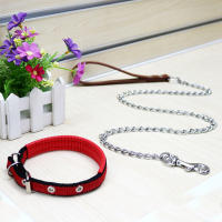 Correa De Metal Duradero Antigolpes Para Perros Pequeños Medianos Y Grandes Con Manija De Cuero PU Y Cadena De Hierro Accesorios Para Mascotas - details 2