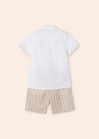 Conjunto Niño Mayoral Camisa Blanca Bermudas Beige Rayas Negro Rojo - Ideal para el Verano y Eventos Especiales - details 2
