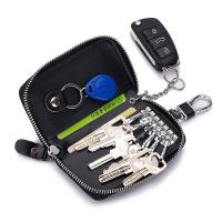 Caso clave de cuero doble cremallera coche clave caso llavero cartera hombres y mujeres (negro) - details 2