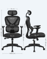Silla de oficina ergonómica de malla, soporte lumbar, reposacabezas ajustable, respaldo transpirable, carga 120 kg - details 6