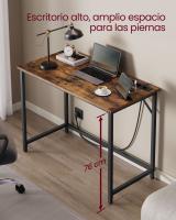Escritorio con luz led y tomas de corriente integradas, para juegos y oficina, ideal para estudio y dormitorio, diseño compacto ahorra espacio, marrón rústico o negro ébano, 50x100x76 cm - details 2
