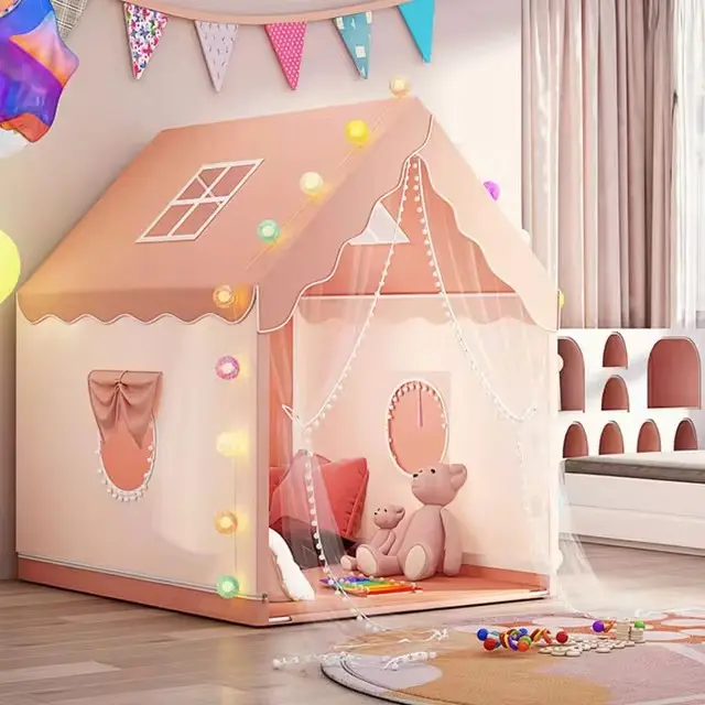 Carpa Para Niños Grande Juguete Plegable Interior Casa De Juego Para Niñas Castillo De Princesa Habitación Infantil Juego Para Cama - 1