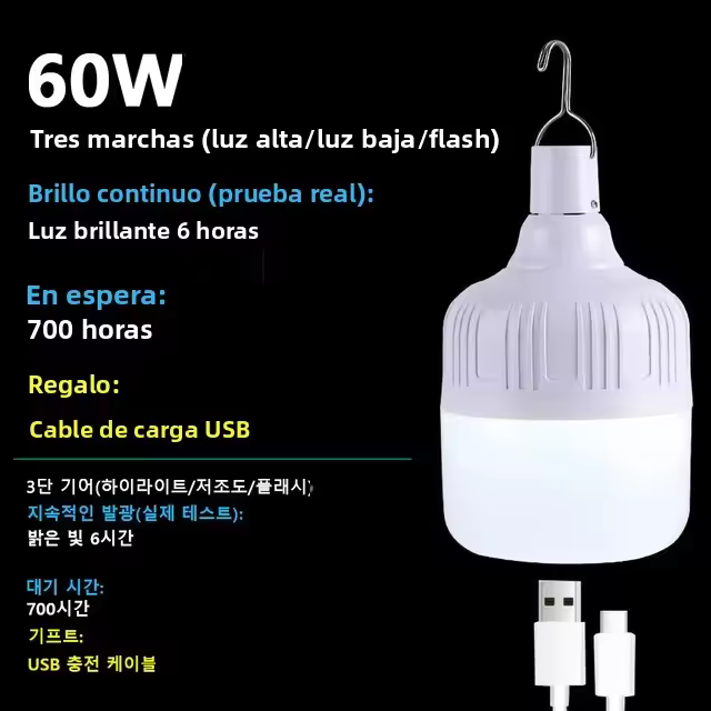 Lámpara Recargable Portátil Para Camping Luz LED De Alta Potencia Para Iluminación De Tiendas De Campaña Y Emergencias Antorcha Equipamiento De Luz De Bulbo - 1