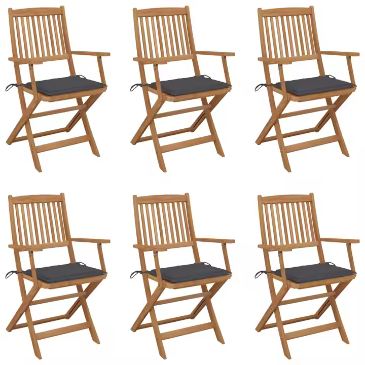 vidaXL Sillas de jardín plegables 6 uds y cojines madera maciza acacia - 1