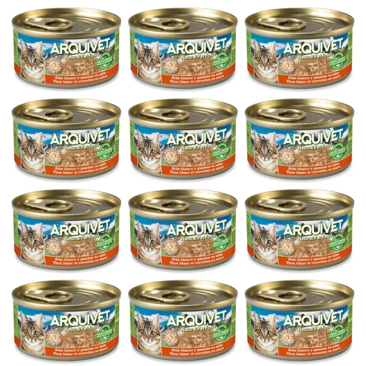 Atún Blanco y gambas en salsa - 80 g  [Bliste de 12 unidades) Arquivet Comida húmeda para gatos - 1