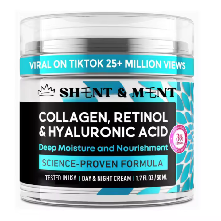 SHENT&MENT - Crema con Retinol 3% - Crema Hidratante Facial: Cara, Cuello y Escote - Crema Antiedad - Antienvejecimiento - Crema con Retinol Antiarrugas - Crema Retinol para Noche y Día - Hombres y Mujeres- 50 ml - 1