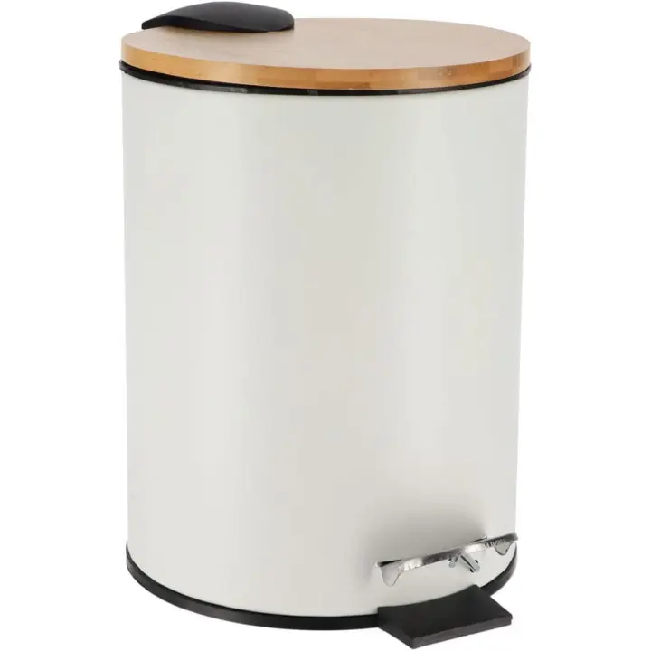 Cubo de basura Metal Con Tapa Bambú Caída Amortiguada 3 L, Papelera con pedal pequeño para Baño - 1