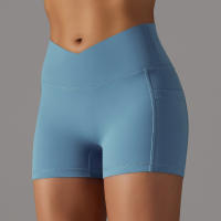 Shorts De Yoga Para Mujer Con Cintura Alta Y Bolsillos Diseño Cruzado Transpirables Y Secado Rápido Para Gimnasio Running Ejercicio - details 12