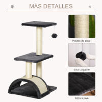 PawHut Rascador pequeño para gatos con tabla rascadora, árbol para gatos, árbol trepador para gatos, felpa de sisal, gris oscuro, 40 x 35 x 72 cm - details 10
