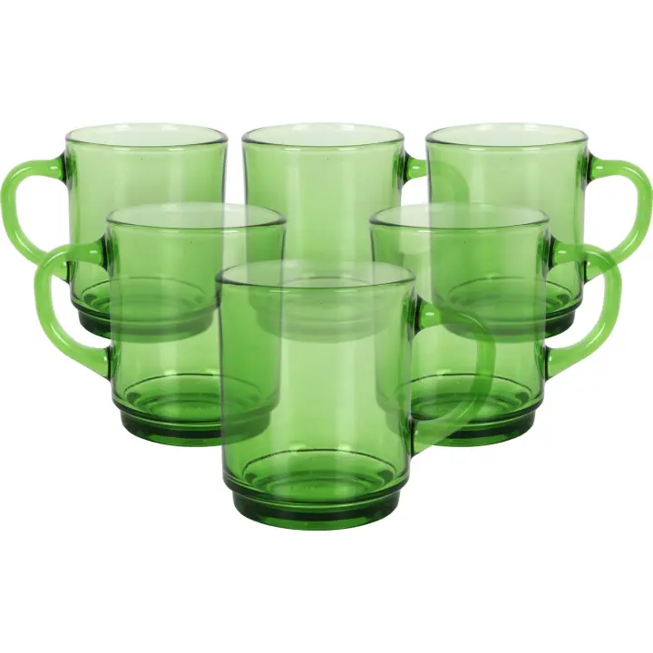 Duralex - Set de 6 Tazas de Vidrio Transparente con Asa, 26CL - Juego de Tazas de Cristal Reforzado en Colores Variados (Azul Zafiro, Gris, Ámbar, Morado, Azul y Verde) - Resistente y Duradero para Café, Té y Bebidas Calientes - 1