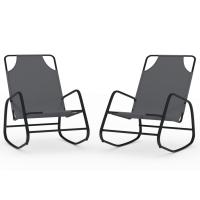 vidaXL Tumbona mecedora 2 unidades de acero y textilene Negro, Gris, Crema Sillas de Exterior Ideal para jardín, playa, piscina, terraza Tumbona Piscina Tumbonas Playa Tumbonas Jardín Exterior - details 0
