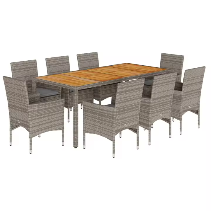 vidaXL Set de comedor jardín 9 pzas con cojines ratán PE acacia gris - 1