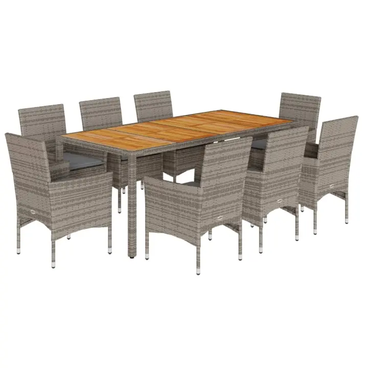 vidaXL Set de comedor jardín 9 pzas con cojines ratán PE acacia gris - 1