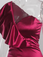 Vestido De Novia De Seda Con Volantes Y Hombro Solo Para Fiesta De Noche Y Baile De Promoción Vestido De Seda Largo Al Piso Estilo Mermaid Sin Mangas - details 2