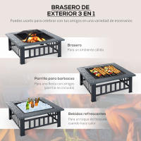 Outsunny Brasero Exterior Hoguera Multifuncional 3 en 1 Cuadrada Cubo de Hielo para Calefacción Barbacoa Terraza Jardín Negro - details 3