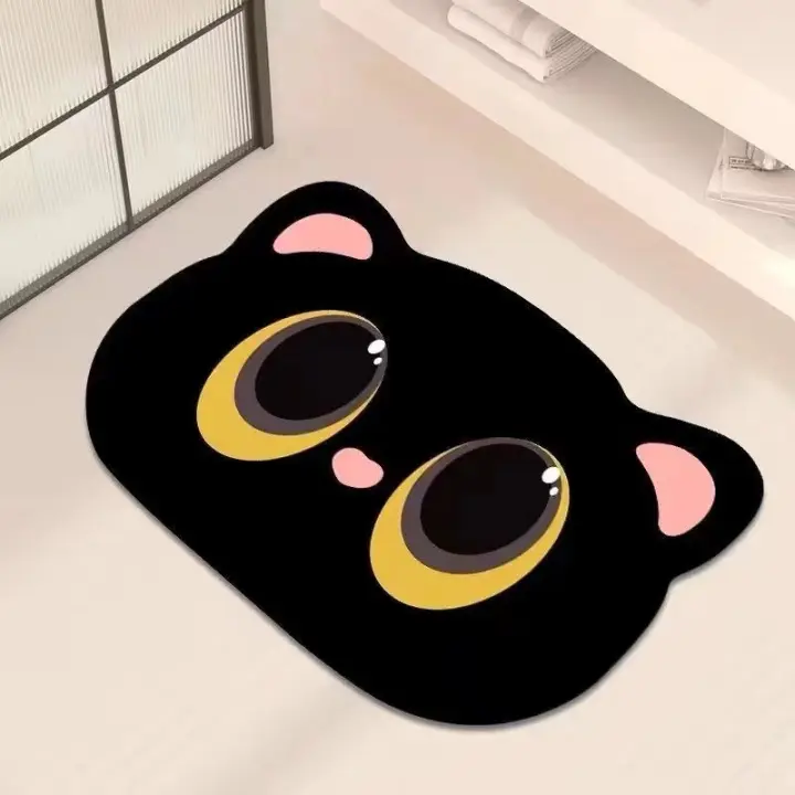 VIKAMA Alfombra De Baño Con Diseño De Gato Lindo Absorbente Y Secado Rápido No Eslipiente Y Fácil De Limpiar Para El Hogar Y El Hotel - 1