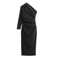 Vestido Asimétrico Elegante Y Moda Para Mujer Taop&Za 2024 Primavera Slim Fit Con Pliegues Y Rotura Textura Ánimo Hasta La Rodilla - details 4
