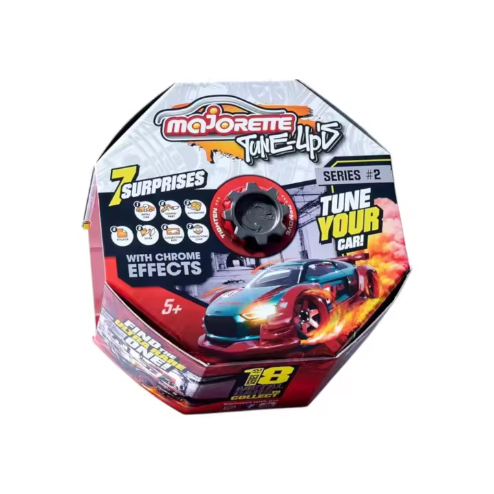 MAJORETTE  - Tune Ups  - Coches de Metal de Juguete para tunear - UNA UNIDAD - Sintoniza tu coche con efectos especiales - 7 Sorpresas que Incluyen: 1 Coche, 2 Accesorios de Tuning, Pegatinas, Ficha coleccionable - Mayores de 5 años - 1