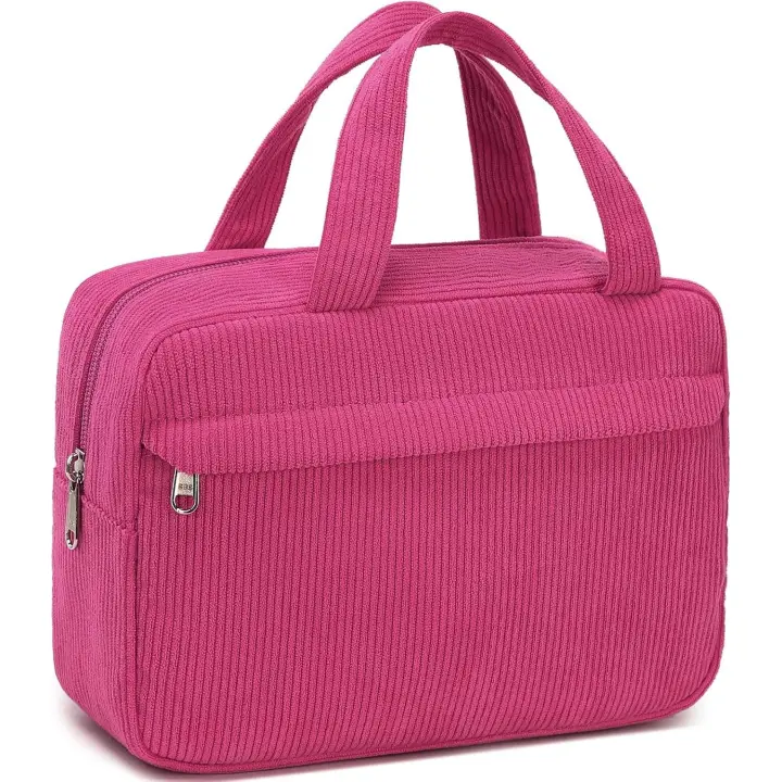 Bolsa de maquillaje para Mujeres y niños, Bolsa de Cosméticos de viaje de pana Bonita, Organizador Grande de maquillaje, bolsas de ASEO with Cremallera - 1