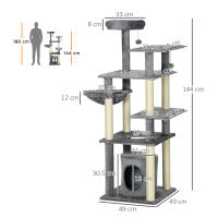 PawHut Árbol Rascador para Gatos Grande de 144 cm Torre para Gatos Interior con 4 Formas Postes para Rascar Cama Cueva Plataformas y Bolas Colgantes 49x49x144 cm Gris - details 2