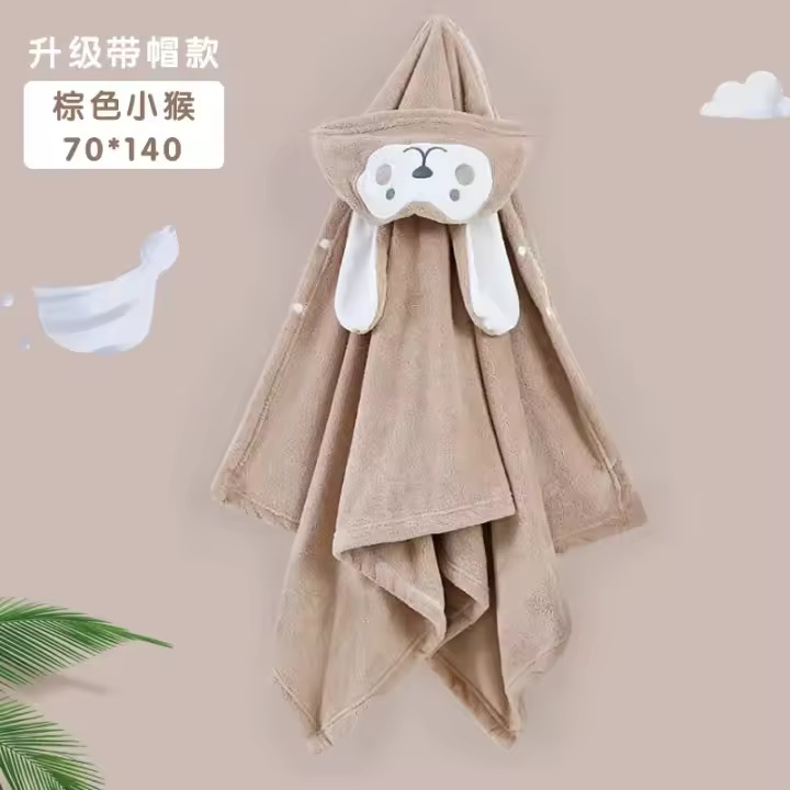 Toalla De Baño Para Niños Con Capucha De Coral Fleece Grueso Sin Pérdida De Palo Ropa De Baño De Dibujos Animados Para Bebés - 1