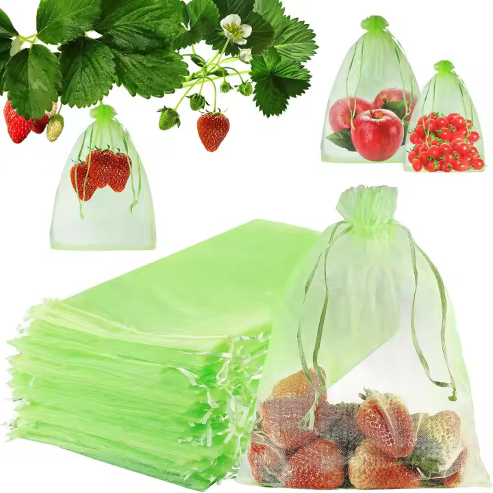 Bolsas De Red De Protección Para Frutas 100pcs Control De Plagas Y Pájaros Para Verduras Y Uvas Herramienta De Jardinería Material De Nylon Blanco Y Verde - 1