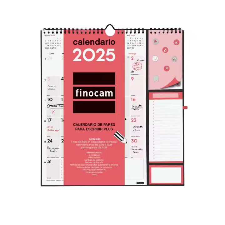 Finocam - Calendario Neutro de Pared Plus 2025 Neutro Enero 2025 - Diciembre 2025 (12 meses) Español - 1
