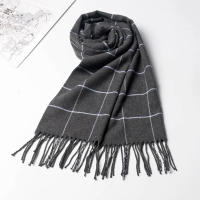 Bufanda De Cashmere Para Hombre Nueva 2023 Mantener Caliente Pashmina Neckerchief Con Borlas Estilo Casual Tartán Tamaño 180*30CM - details 3