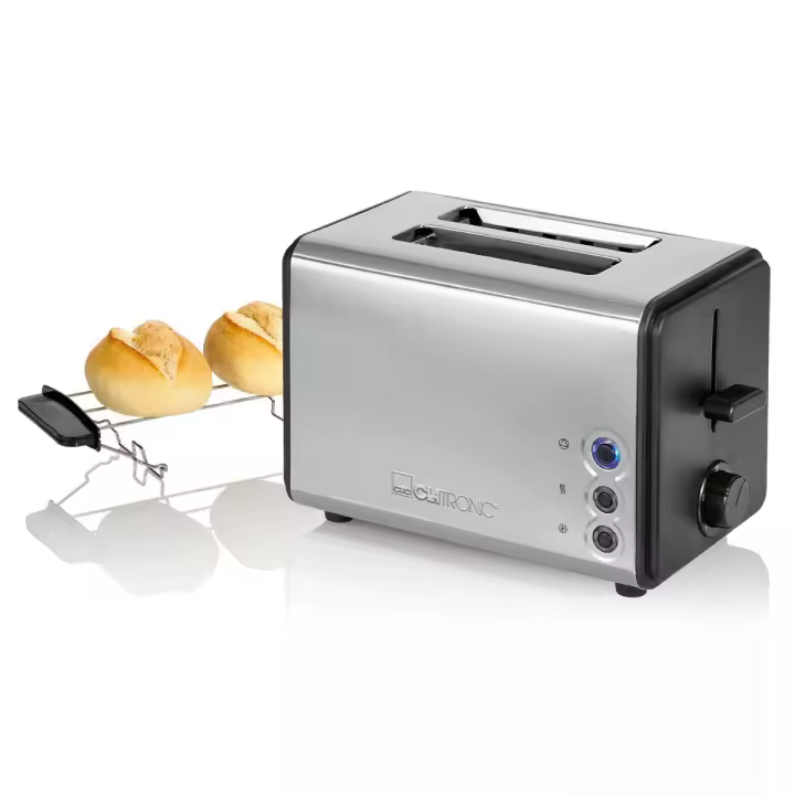 Clatronic TA 3620 Tostadora Pan, 2 Rebanadas, Regulador Nivel Tostado, 3 Funciones, Calienta Panecillos, Acero Inoxidable, 850W, Plata - 1