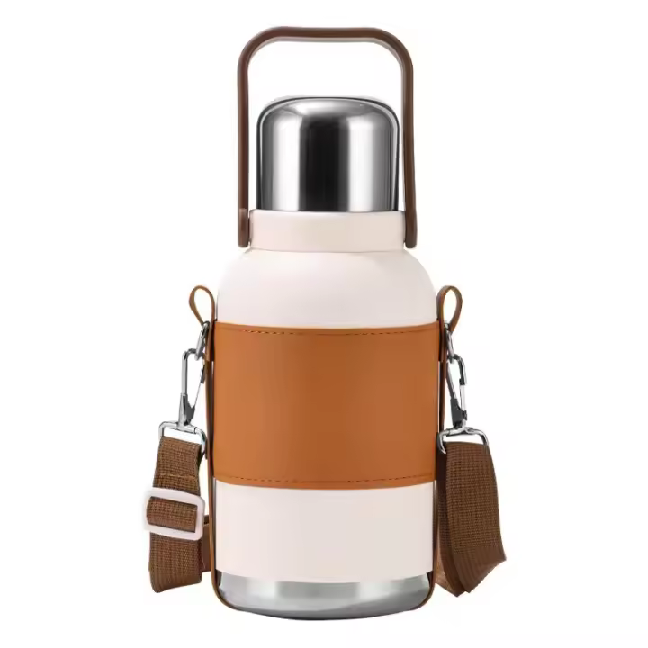 Nueva Taza Termo 316 con cubierta totalmente de Maple, Taza de Agua portátil de gran capacidad de Maple inoxidable, Vidor de Agua portátil para Viajes al Aire Libre, estuches de cuero Blanco de 800 ml - 1