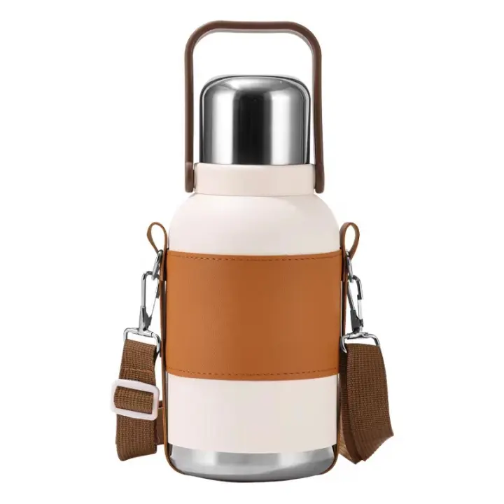Nueva Taza Termo 316 con cubierta totalmente de Maple, Taza de Agua portátil de gran capacidad de Maple inoxidable, Vidor de Agua portátil para Viajes al Aire Libre, estuches de cuero Blanco de 800 ml - 1