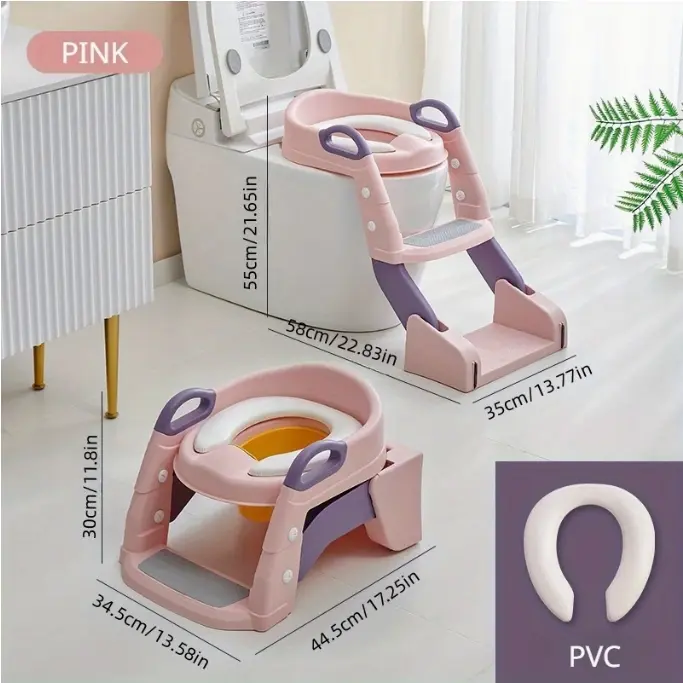 1-Pack Folding Toilet Potty Training Seat with Step Stool, Non-Slip Pad, Comfortable and Safe Toilet Trainer for Kids, Durable Plastic Design, Easy to Fold and Store, Suitable for Independent Use - 1