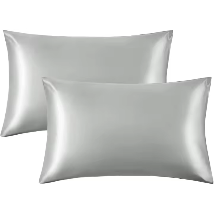 Juego de 2 fundas de almohada de satén para Cabello y piel de color gris Pletado de 20x30 pulgadas - Juego de 2 fundas de almohada de satén con Cierres type sobre - 1
