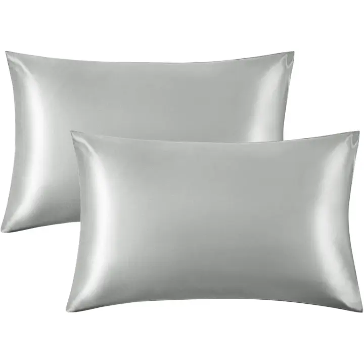 Juego de 2 fundas de almohada de satén para Cabello y piel de color gris Pletado de 20x30 pulgadas - Juego de 2 fundas de almohada de satén con Cierres type sobre - 1