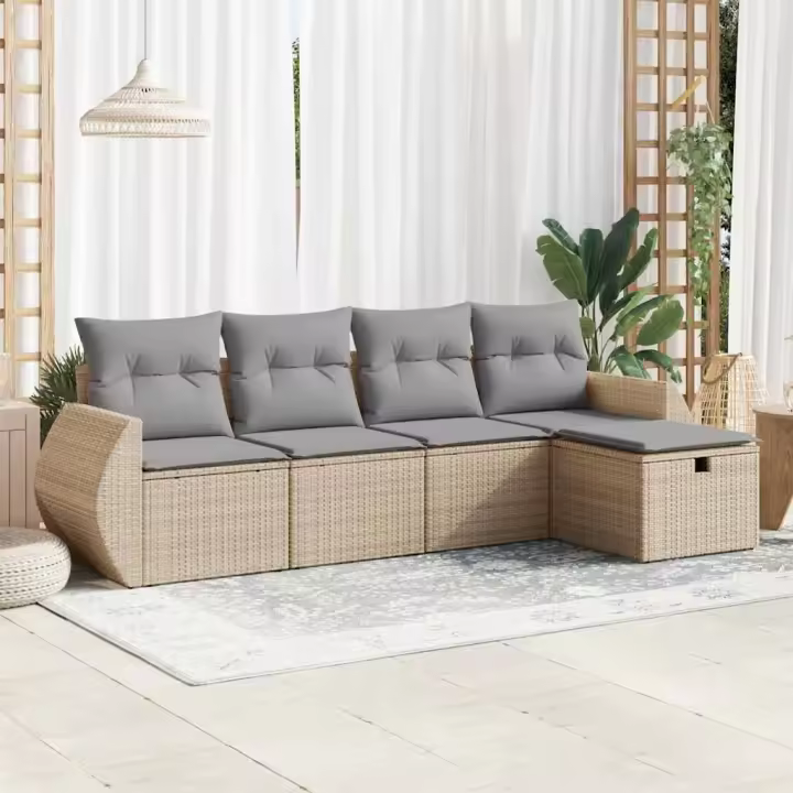 vidaXL Juego de sofás jardín con cojines 5 pzas ratán sintético beige - 1