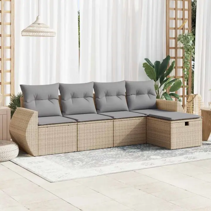 vidaXL Juego de sofás jardín con cojines 5 pzas ratán sintético beige - 1