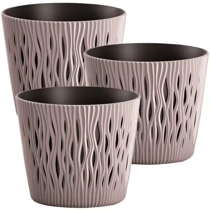 Wellhome Maceta Redonda de Plástico Sandy Round Mocca 15,8 Cm - 1