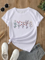 Camiseta Deportiva Para Mujer Con Estampado De Flores Bonitas Cuello Redondo Manga Corta Transpirable Y Cómoda Talla True Fit - details 1