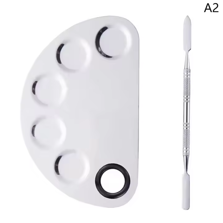 Paleta De Maquillaje Y Arte De Uñas De Acero Inoxidable Con Palillo Y Espátula Herramientas De Belleza Para Fundamentos Y Sombras De Ojos - 1