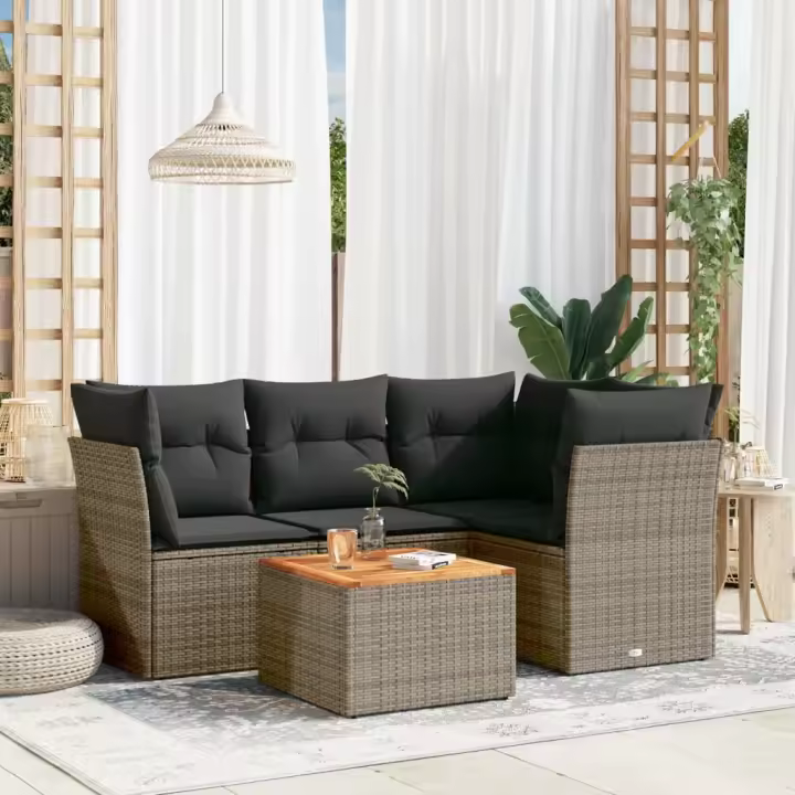 vidaXL Juego de sofás jardín con cojines 5 pzas ratán sintético gris - 1
