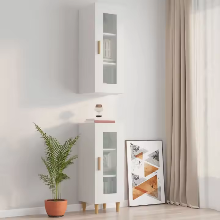 vidaXL Armario de pared colgante blanco brillante 34,5x34x90 cm - 1